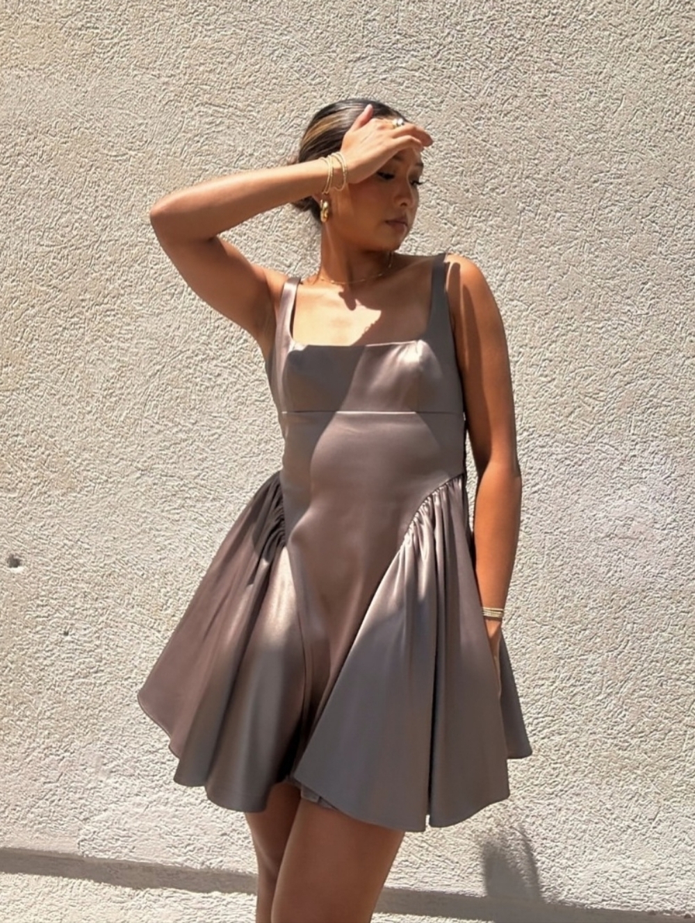 Gianni Bini Mini Dress 8 Dark Olive Satin Addison Chunky Bow Babydoll New $220